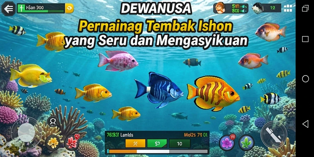 Screenshot gameplay DEWANUSA menampilkan aksi menembak ikan yang seru.