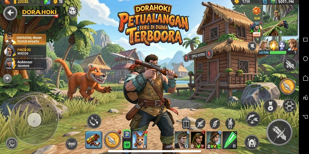 Screenshot menampilkan aksi seru dalam dunia terbuka DORAHOKI.