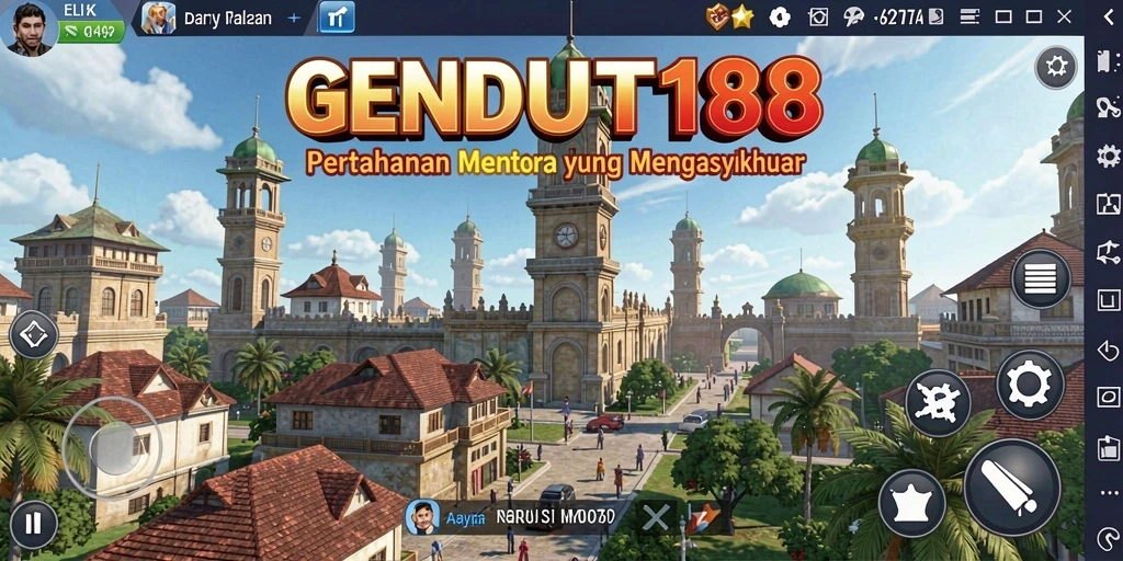 Screenshot gameplay <strong>GENDUT188</strong> menampilkan menara bertahan melawan gelombang musuh.
