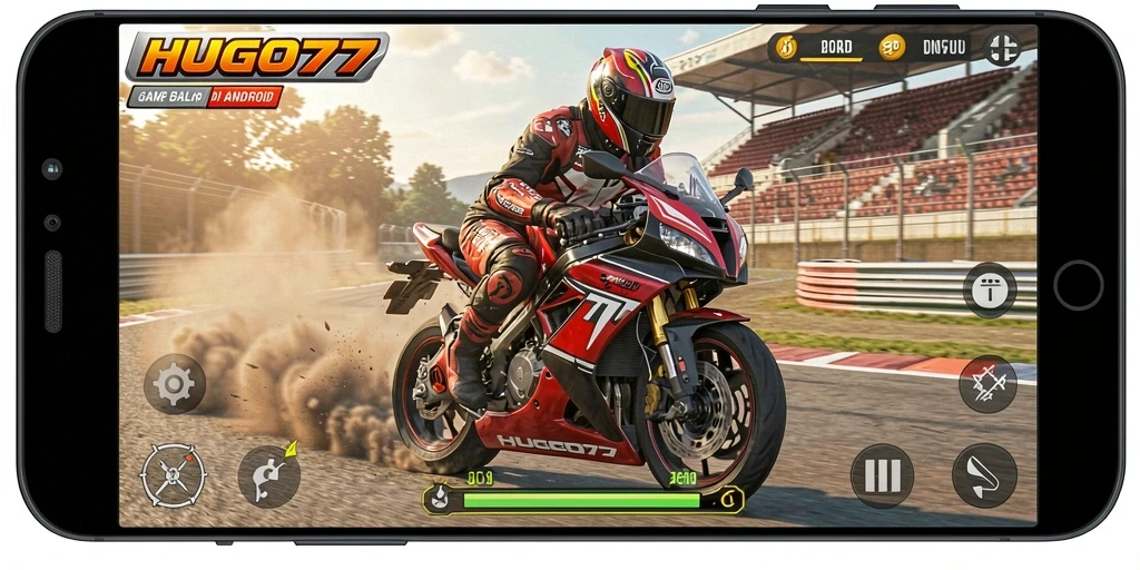 Tangkapan layar HUGO77 menunjukkan aksi balapan motor yang seru dan menantang.