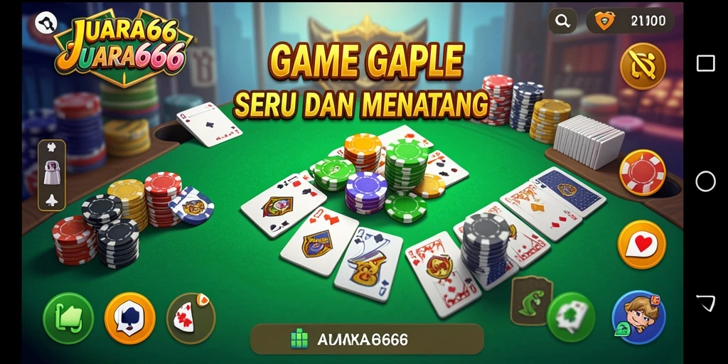 Screenshot JUARA666 menampilkan gameplay Gaple yang seru dan interaktif.