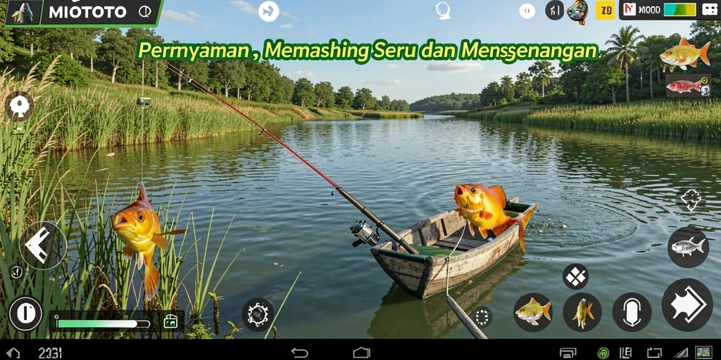 Tampilan gameplay <strong>MIOTOTO</strong> yang menarik dengan aktivitas memancing.