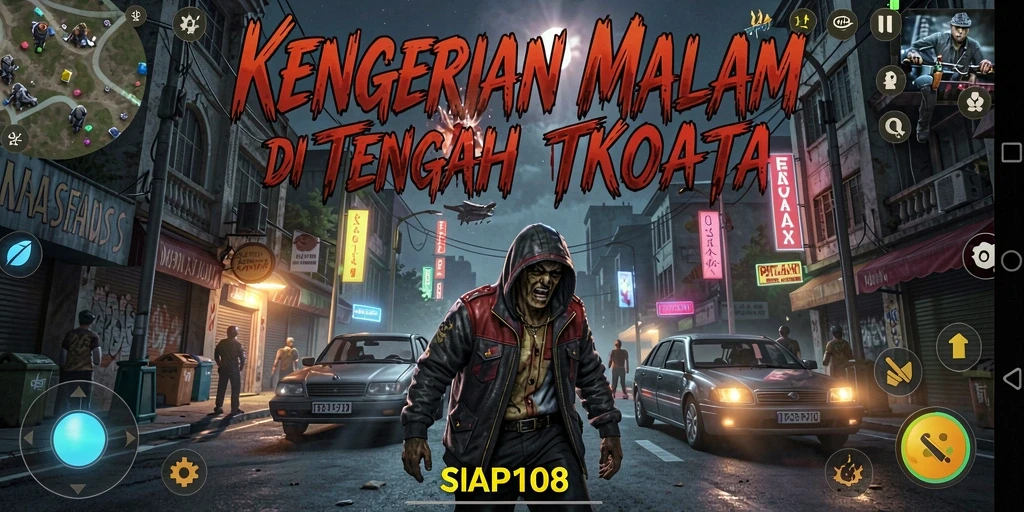 Tampilan gameplay SIAP108 dengan karakter yang menjelajah lingkungan menakutkan.