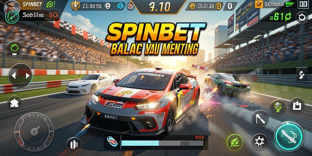 Screenshot utama SPINBET menampilkan aksi balap yang mendebarkan.
