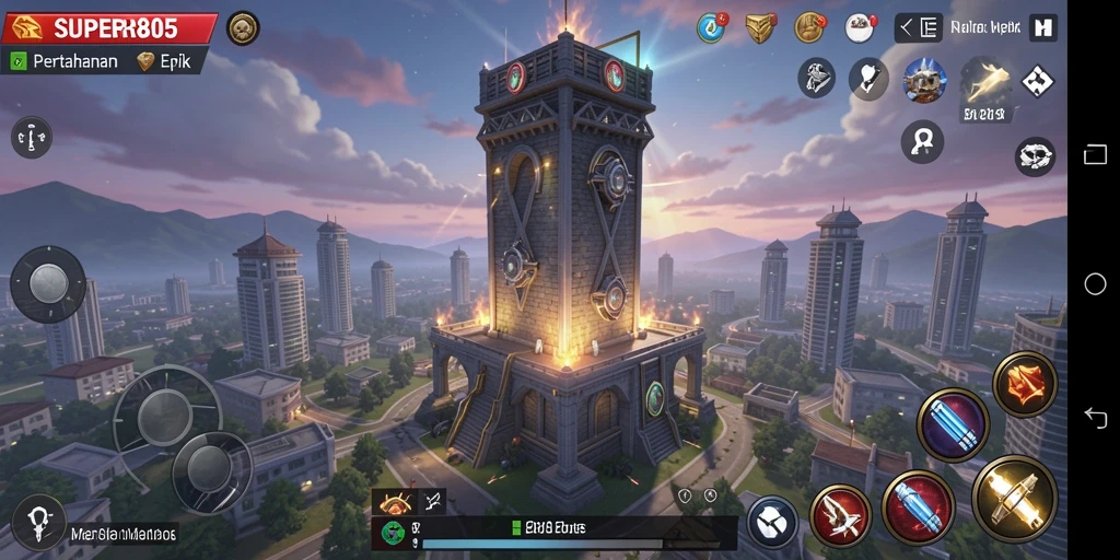 Tampilan gameplay menakjubkan dari SUPER805 dalam pertahanan menara.
