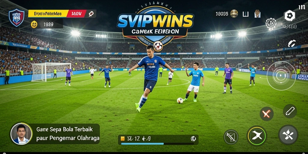 Tangkapan layar gameplay SVIPWINS yang menampilkan pertandingan sepak bola seru.