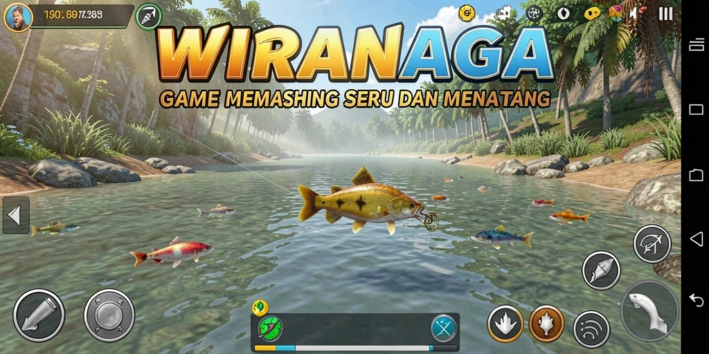 Screenshot gameplay WIRANAGA yang menampilkan pengalaman memancing seru.