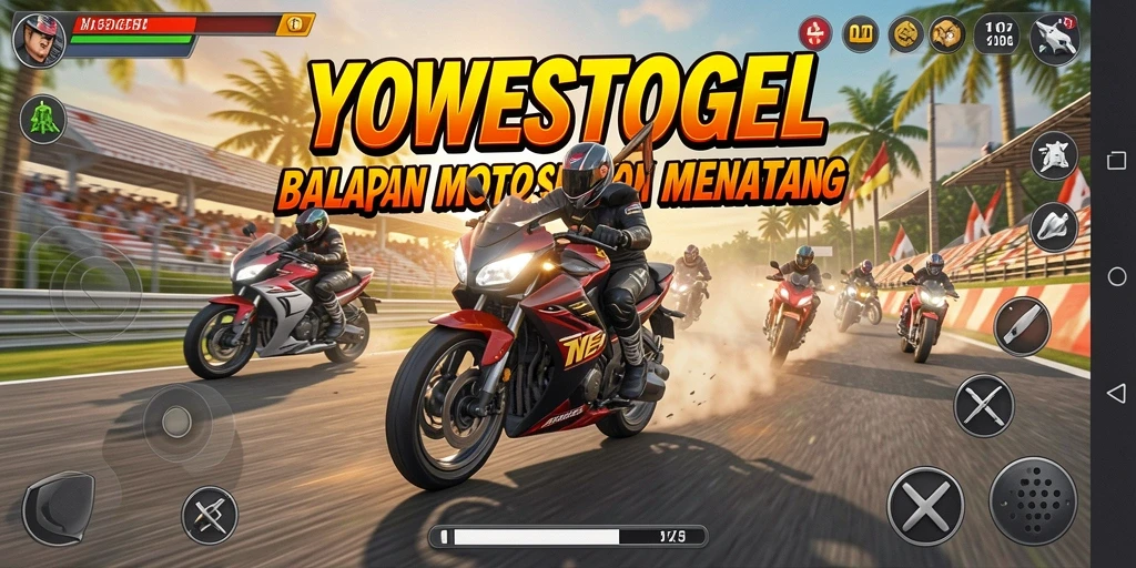 Gameplay seru YOWESTOGEL dengan balapan motor yang mendebarkan.